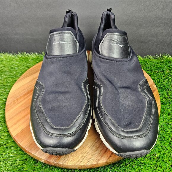 Salvatore Ferragamo Columbia Slip On Sneakers Mens Size 12 M Black White Comfort - Picture 7 of 16